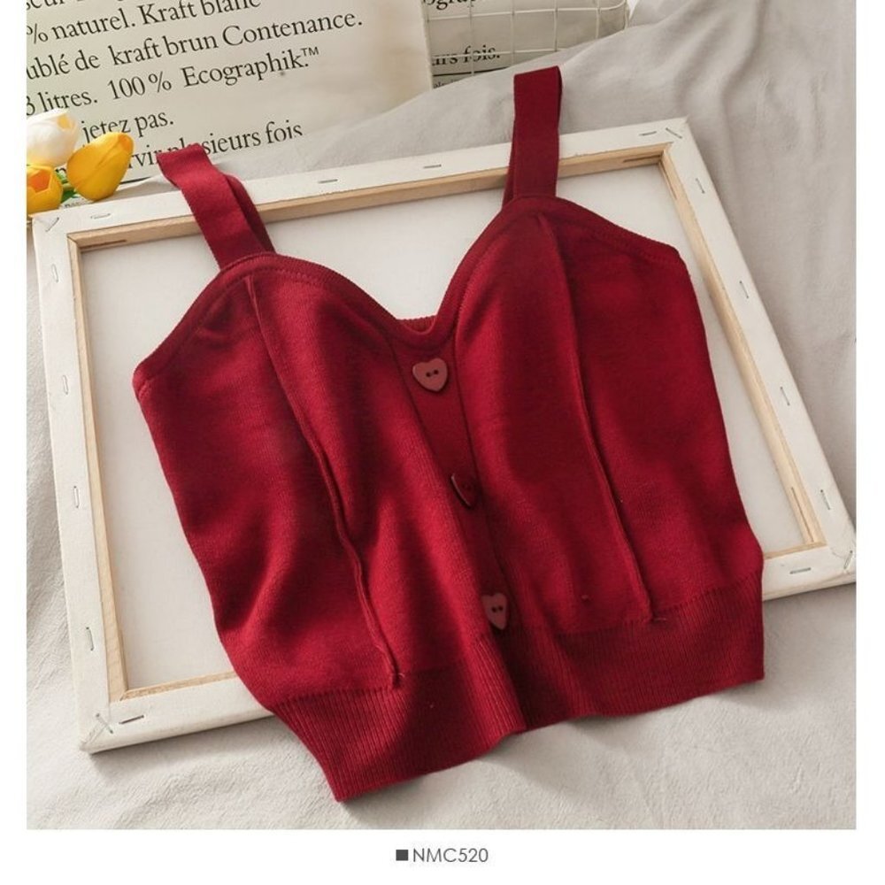 NEW Lemongrass  Heart Button Cropped Knit Camisole‎ Size OS Color Red Wine